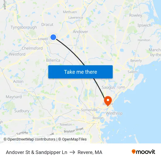 Andover St & Sandpipper Ln to Revere, MA map