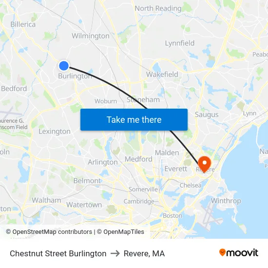 Chestnut Street Burlington to Revere, MA map
