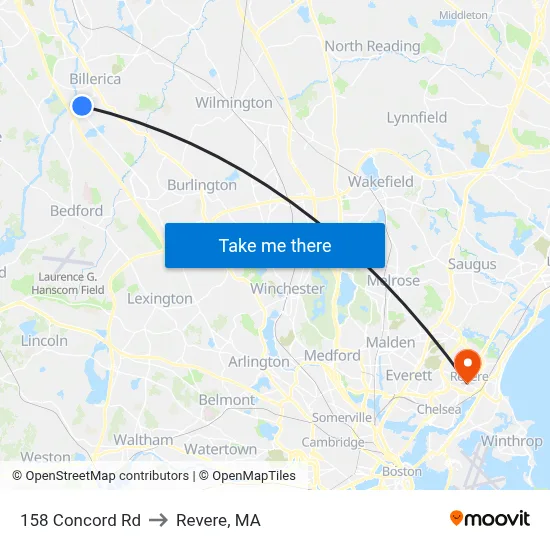 158 Concord Rd to Revere, MA map