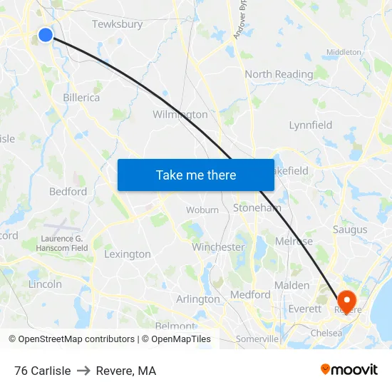 76 Carlisle to Revere, MA map