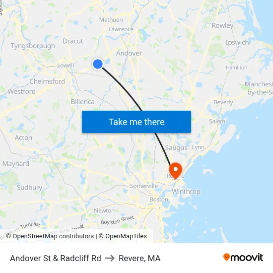 Andover St & Radcliff Rd to Revere, MA map