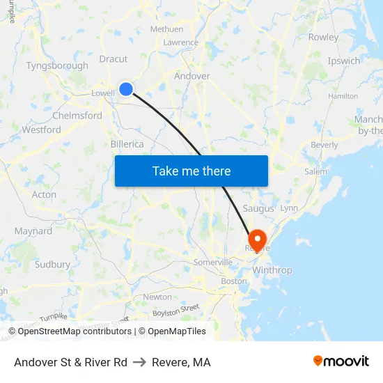 Andover St & River Rd to Revere, MA map