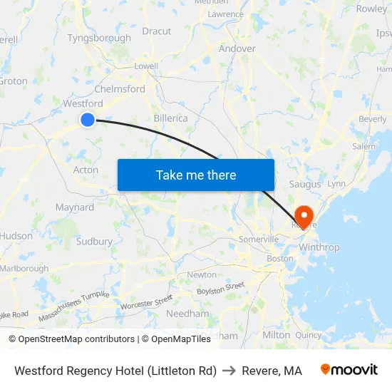 Westford Regency Hotel (Littleton Rd) to Revere, MA map