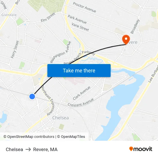 Chelsea to Revere, MA map