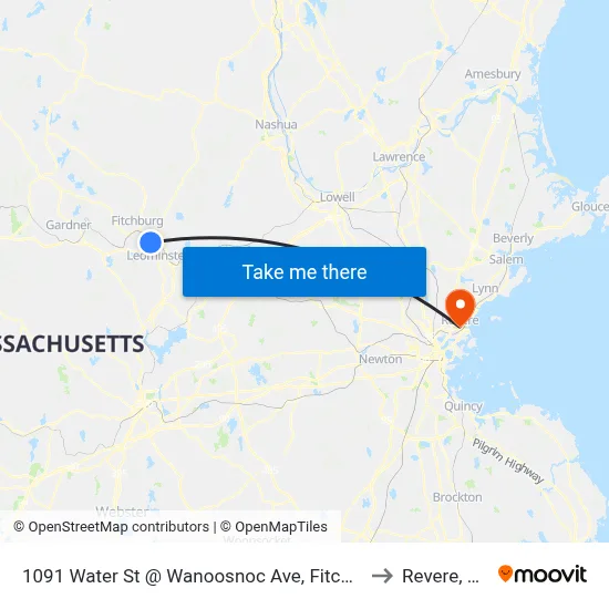 1091 Water St @ Wanoosnoc Ave, Fitchburg to Revere, MA map