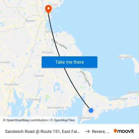 Sandwich Road @ Route 151, East Falmouth to Revere, MA map