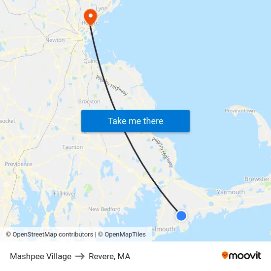 Mashpee Village to Revere, MA map