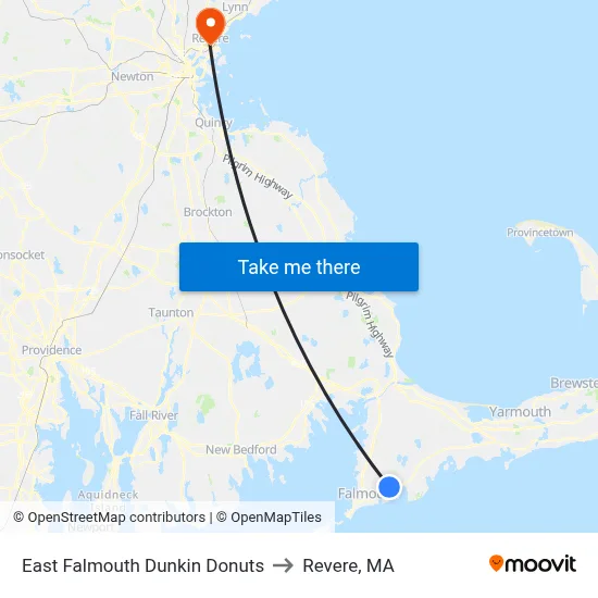 East Falmouth Dunkin Donuts to Revere, MA map