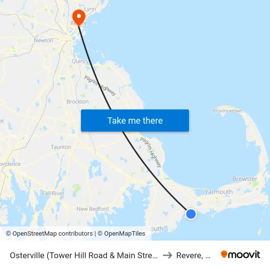 Osterville (Tower Hill Road & Main Street) to Revere, MA map