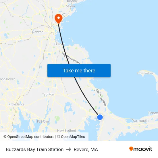 Buzzards Bay Train Station to Revere, MA map