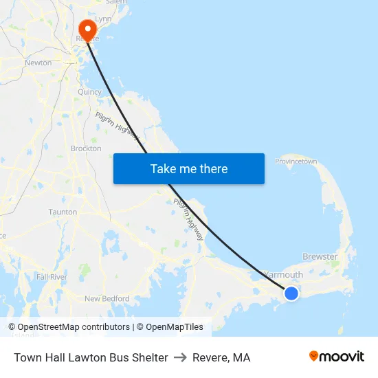 Town Hall Lawton Bus Shelter to Revere, MA map