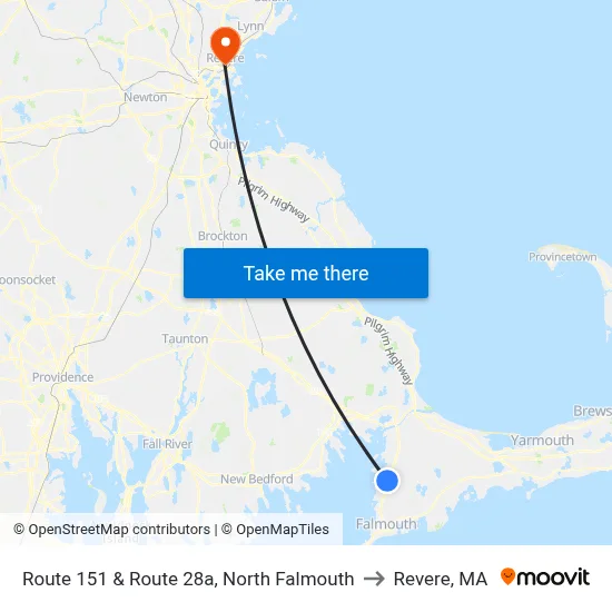 Route 151 & Route 28a, North Falmouth to Revere, MA map