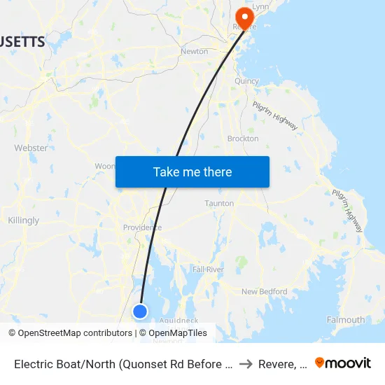 Electric Boat/North (Quonset Rd Before Dillabur) to Revere, MA map
