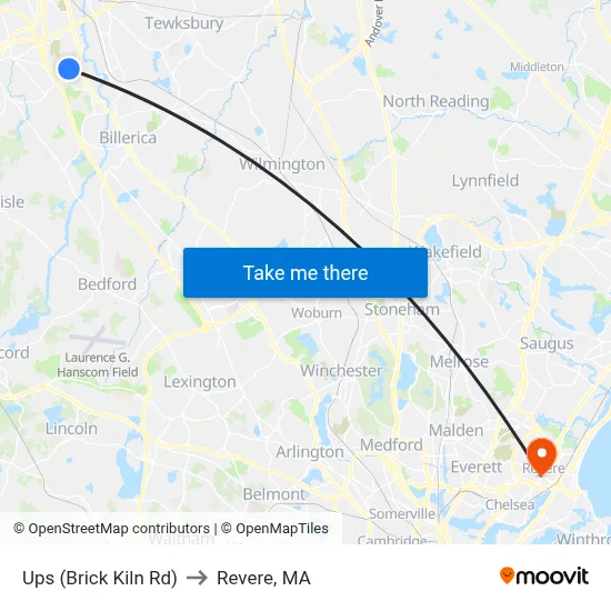 Ups (Brick Kiln Rd) to Revere, MA map