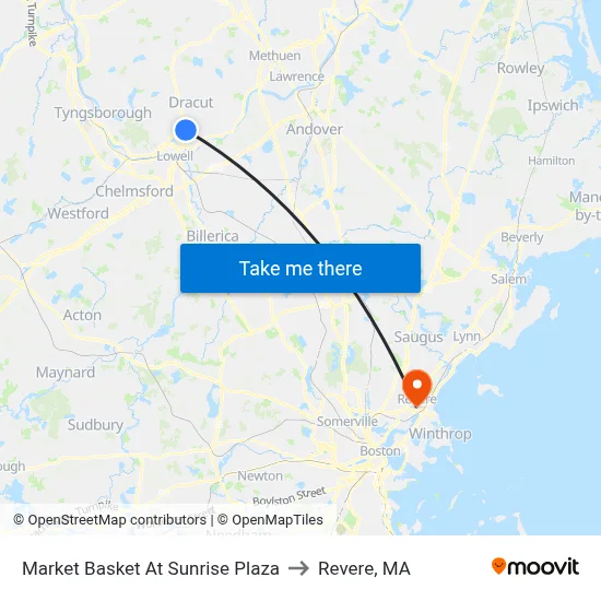 Market Basket At Sunrise Plaza to Revere, MA map