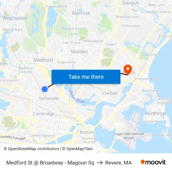 Medford St @ Broadway - Magoun Sq to Revere, MA map