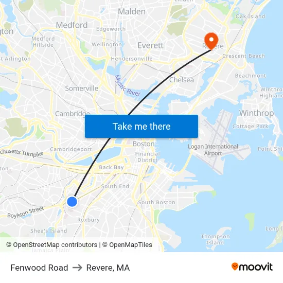 Fenwood Road to Revere, MA map