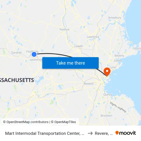 Mart Intermodal Transportation Center, Fitchburg to Revere, MA map