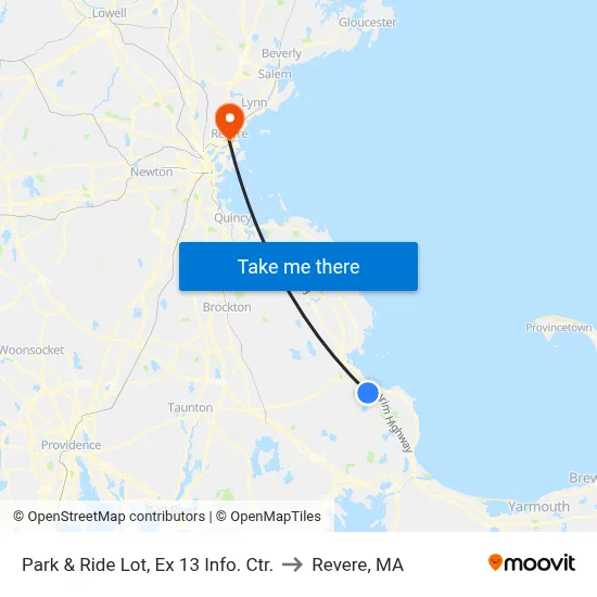 Park & Ride Lot, Ex 13 Info. Ctr. to Revere, MA map