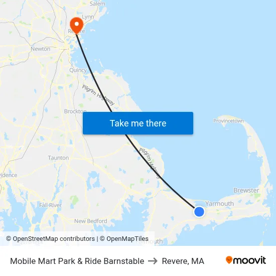 Mobile Mart Park & Ride Barnstable to Revere, MA map