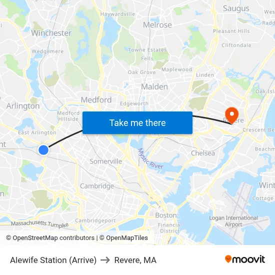 Alewife Station (Arrive) to Revere, MA map