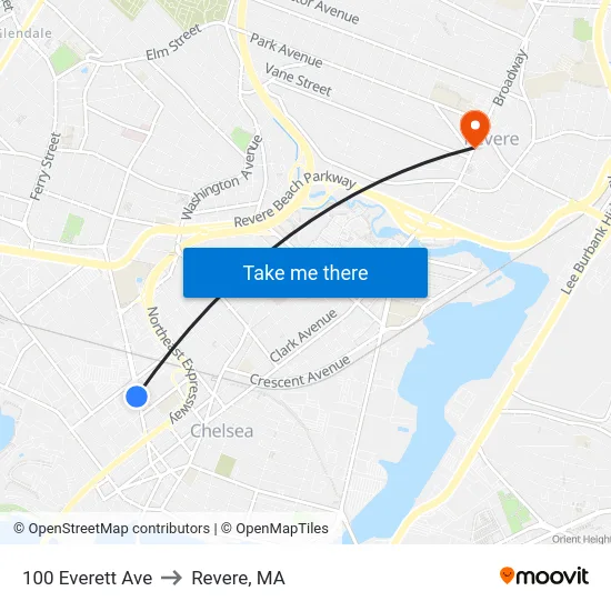 100 Everett Ave to Revere, MA map