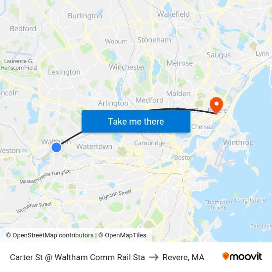 Carter St @ Waltham Comm Rail Sta to Revere, MA map