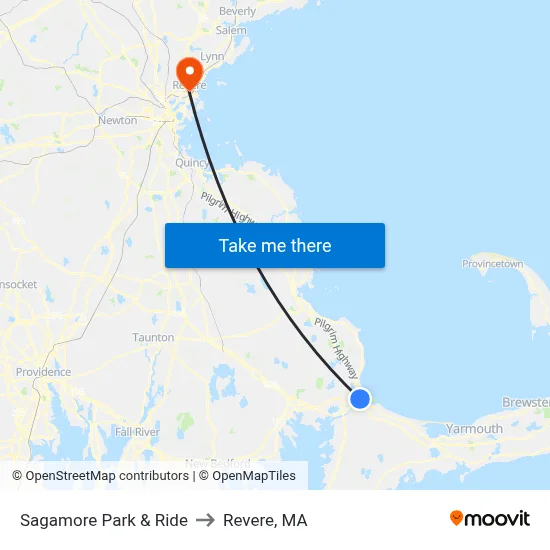 Sagamore Park & Ride to Revere, MA map