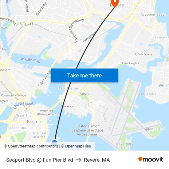 Seaport Blvd @ Fan Pier Blvd to Revere, MA map