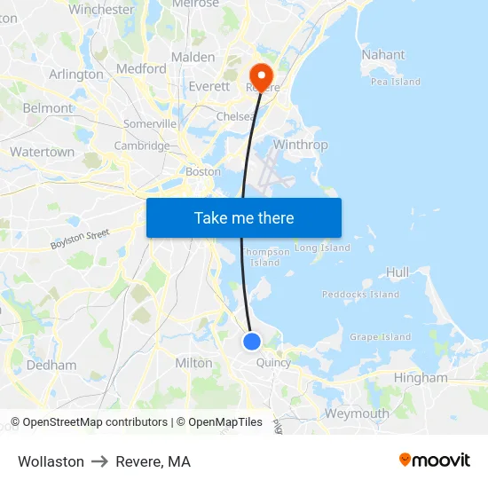 Wollaston to Revere, MA map