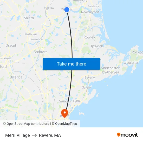Merri Village to Revere, MA map
