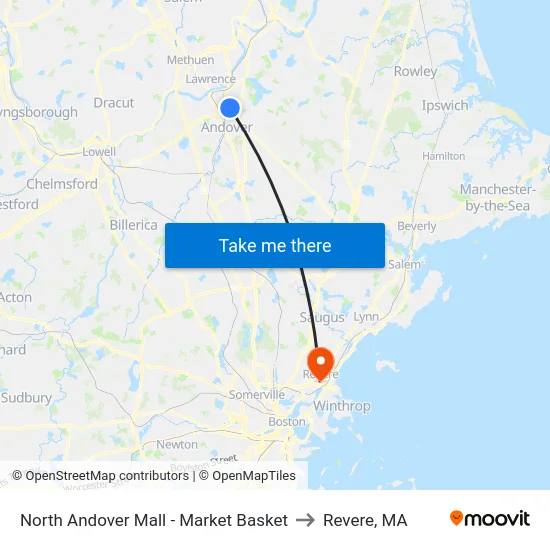 North Andover Mall - Market Basket to Revere, MA map