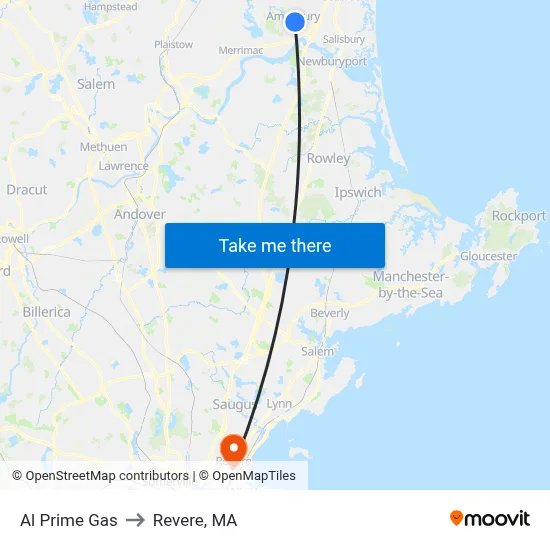 Al Prime Gas to Revere, MA map