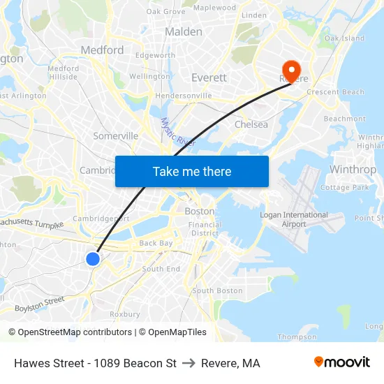 Hawes Street - 1089 Beacon St to Revere, MA map