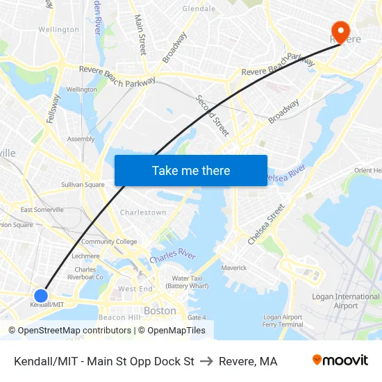Kendall/MIT - Main St Opp Dock St to Revere, MA map