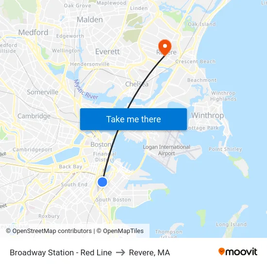 Broadway Station - Red Line to Revere, MA map