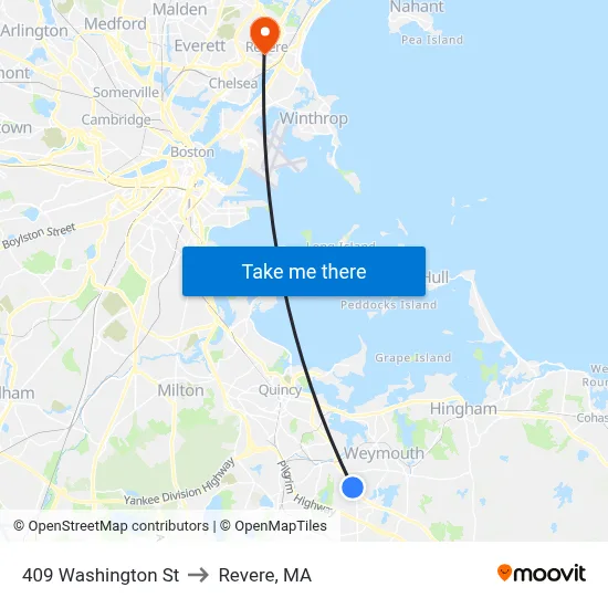 409 Washington St to Revere, MA map
