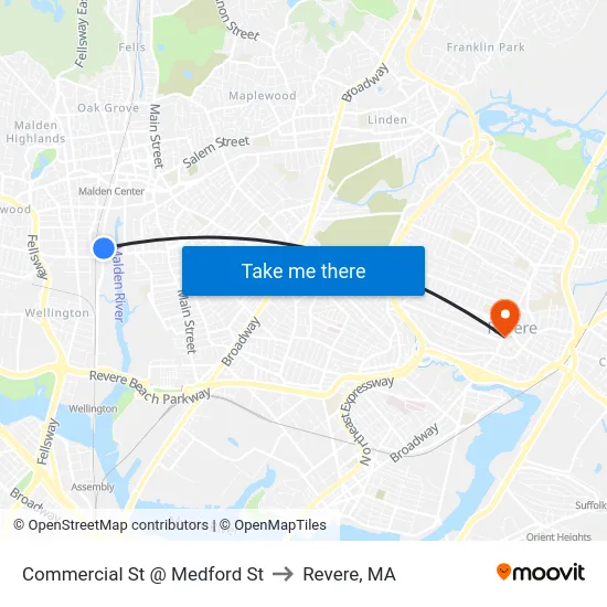 Commercial St @ Medford St to Revere, MA map