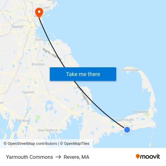 Yarmouth Commons to Revere, MA map