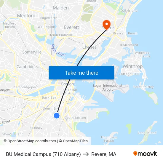 BU Medical Campus (710 Albany) to Revere, MA map