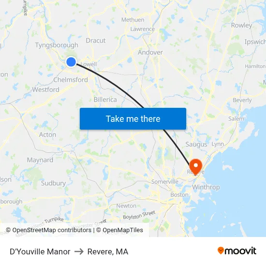 D'Youville Manor to Revere, MA map
