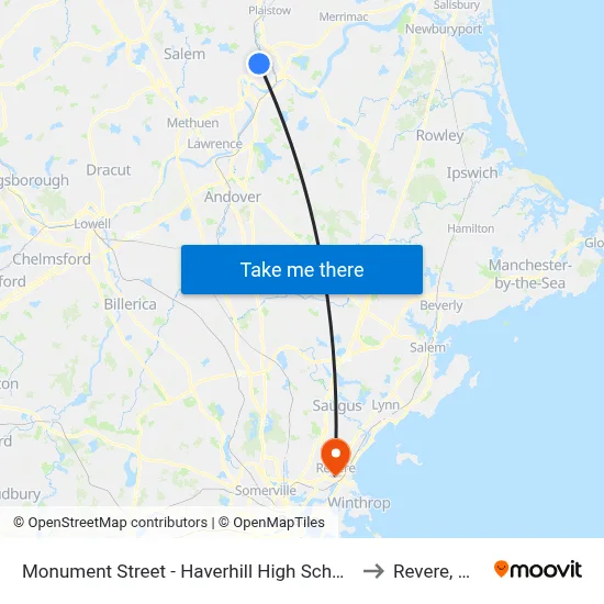 Monument Street - Haverhill High School to Revere, MA map