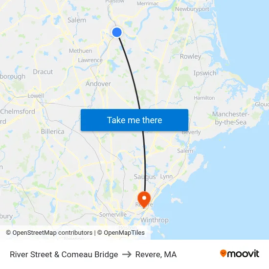 River Street & Comeau Bridge to Revere, MA map