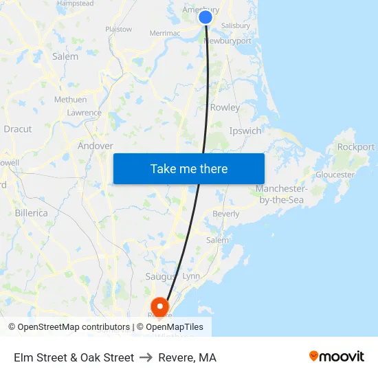 Elm Street & Oak Street to Revere, MA map