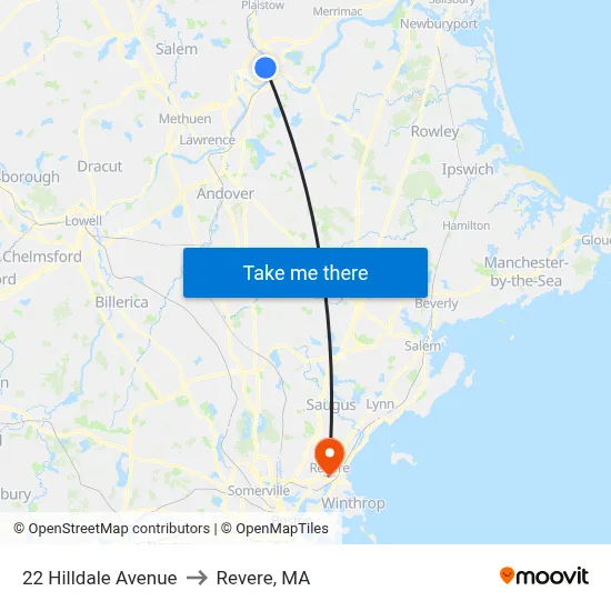 22 Hilldale Avenue to Revere, MA map