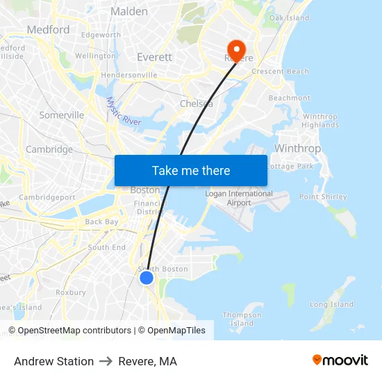 Andrew Station to Revere, MA map