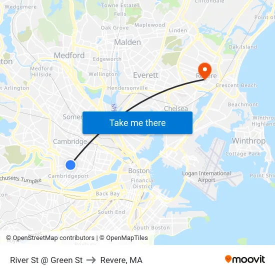 River St @ Green St to Revere, MA map