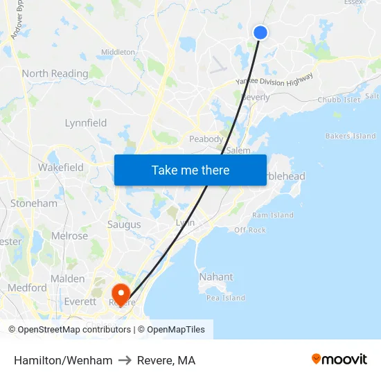 Hamilton/Wenham to Revere, MA map