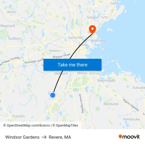 Windsor Gardens to Revere, MA map