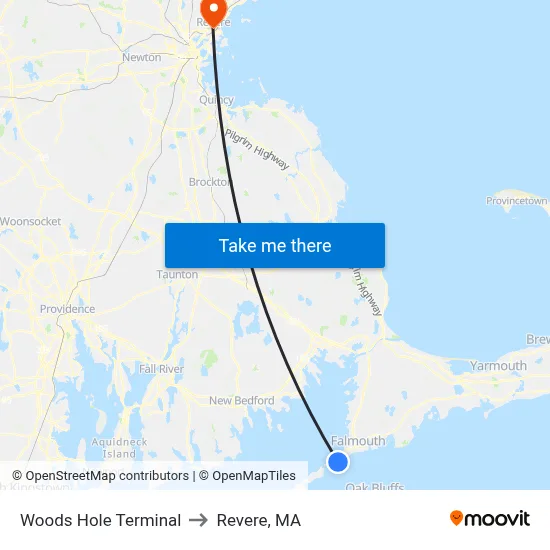 Woods Hole Terminal to Revere, MA map
